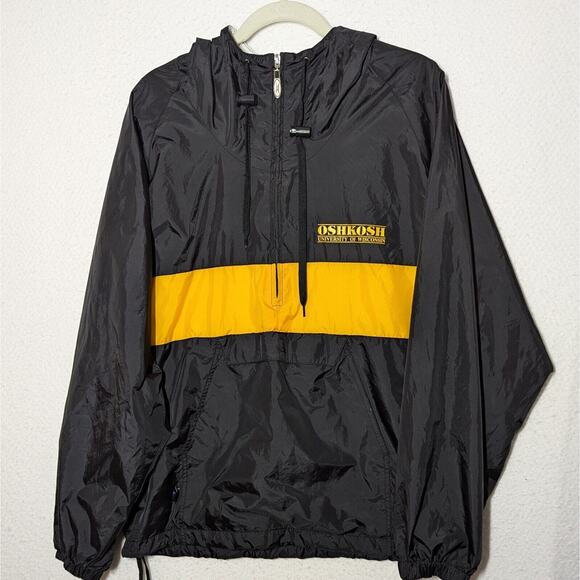 Vtg Oshkosh Univ Of Wisconsin Storm Duds Jacket Windbreaker Men Sz Medium Black - Picture 1 of 10
